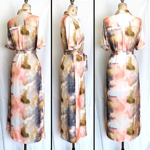 FRNCH Paris Abigail Maxi Shirt Dress in Silky Watercolor Tie Dye Print Small EUC - Picture 3 of 9